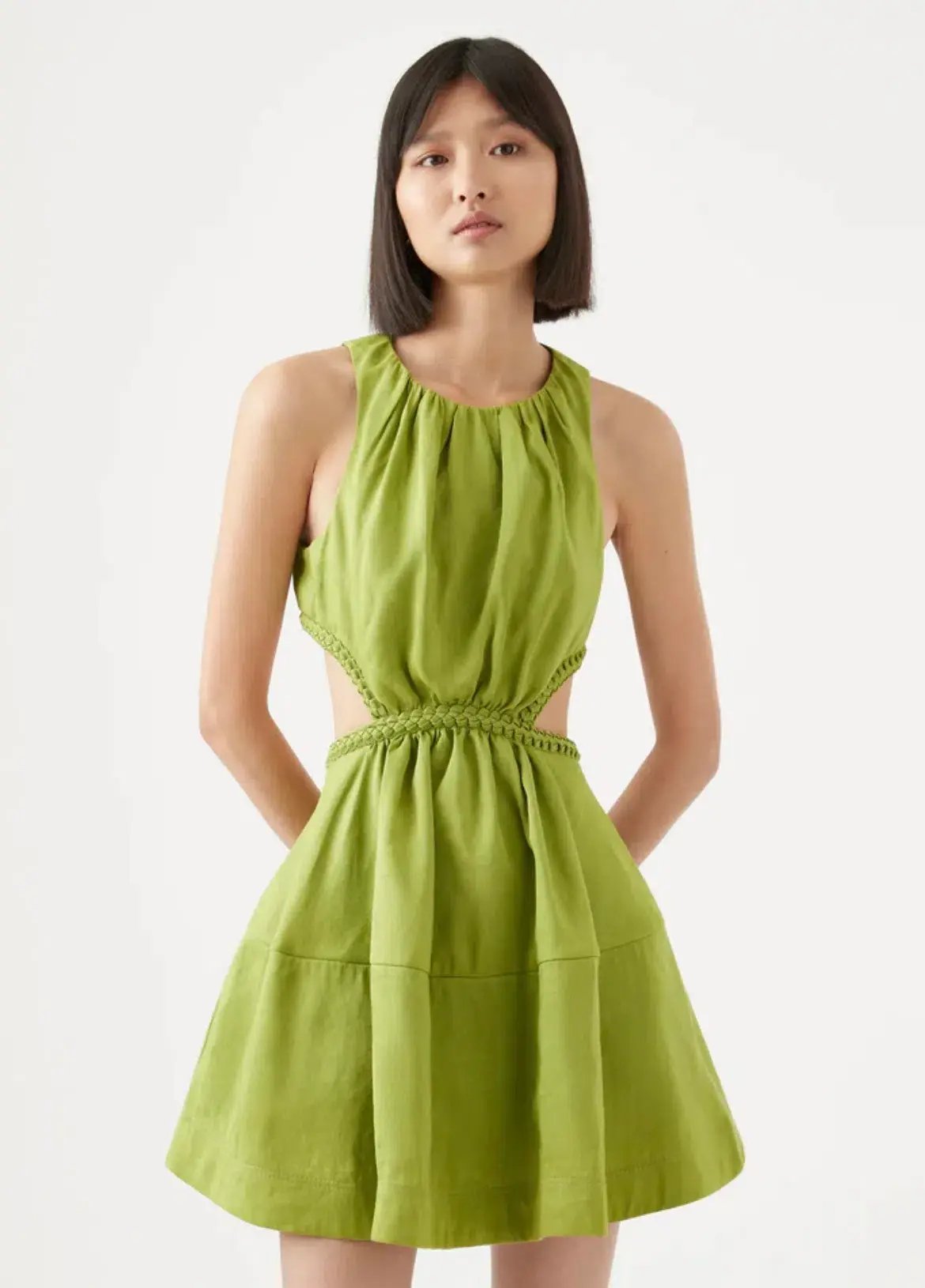 Aje Voyage Braided Cut Out Mini Dress Green Size AU 10 photo 2