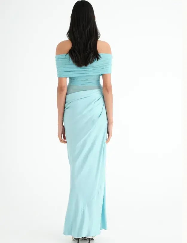 BENNI Nico Off Shoulder Maxi Dress Aquamarine Size 6 photo 2