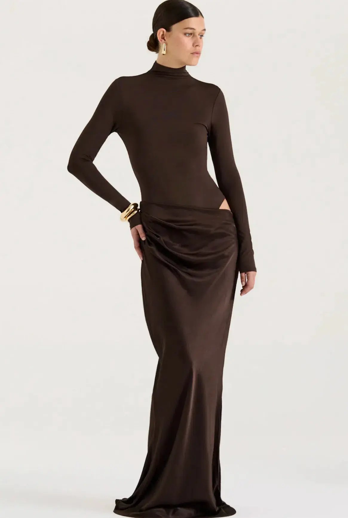 Henne Soraia Long Sleeve Maxi Dress Chocolate Size M / AU 10 photo 2