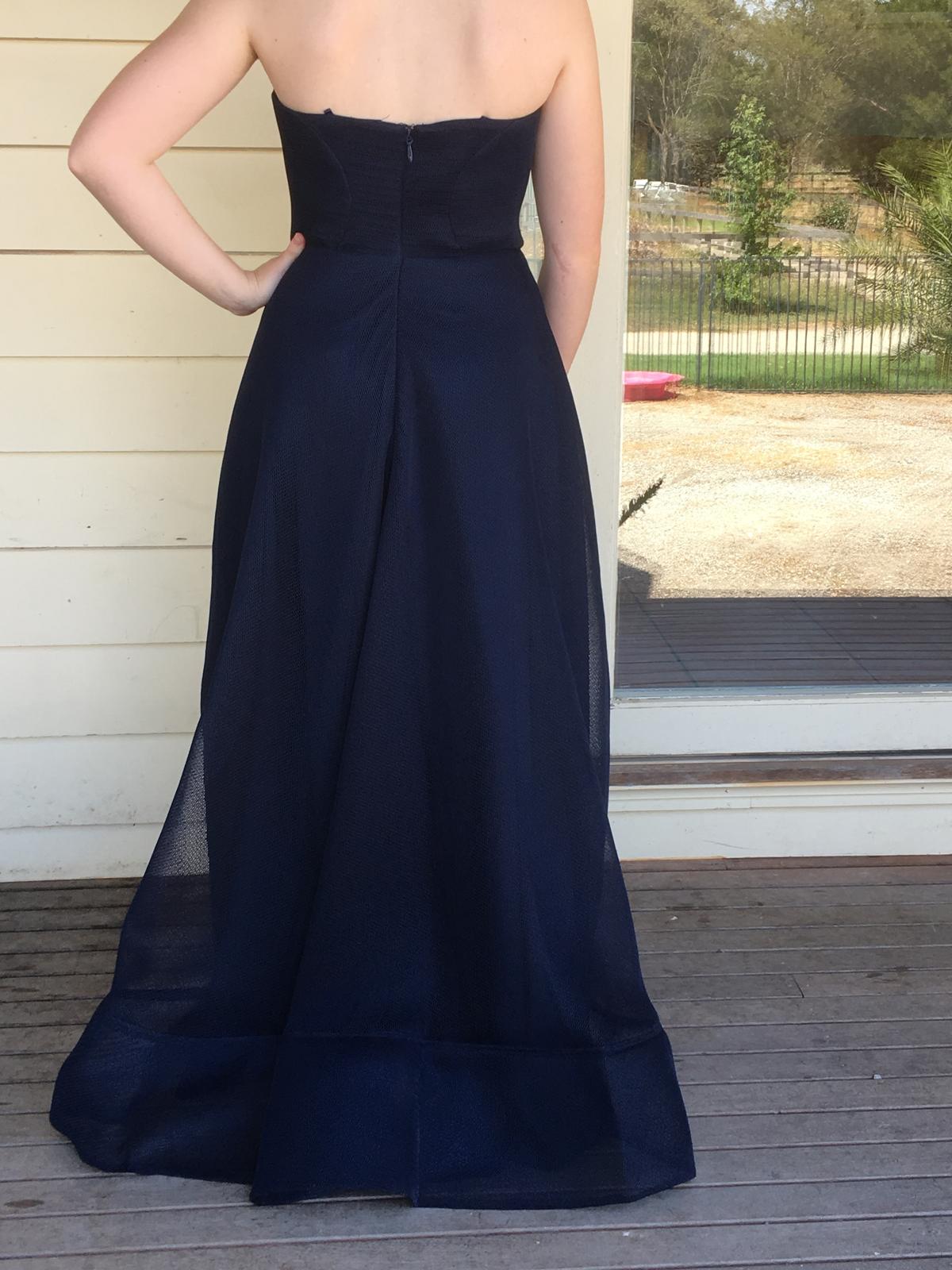 Bariano Strapless Navy Gown Size 8 photo 4