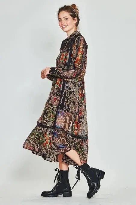 COOP State of Lace Midi Dress Black Moonflower Print Size S / AU 8 photo 2