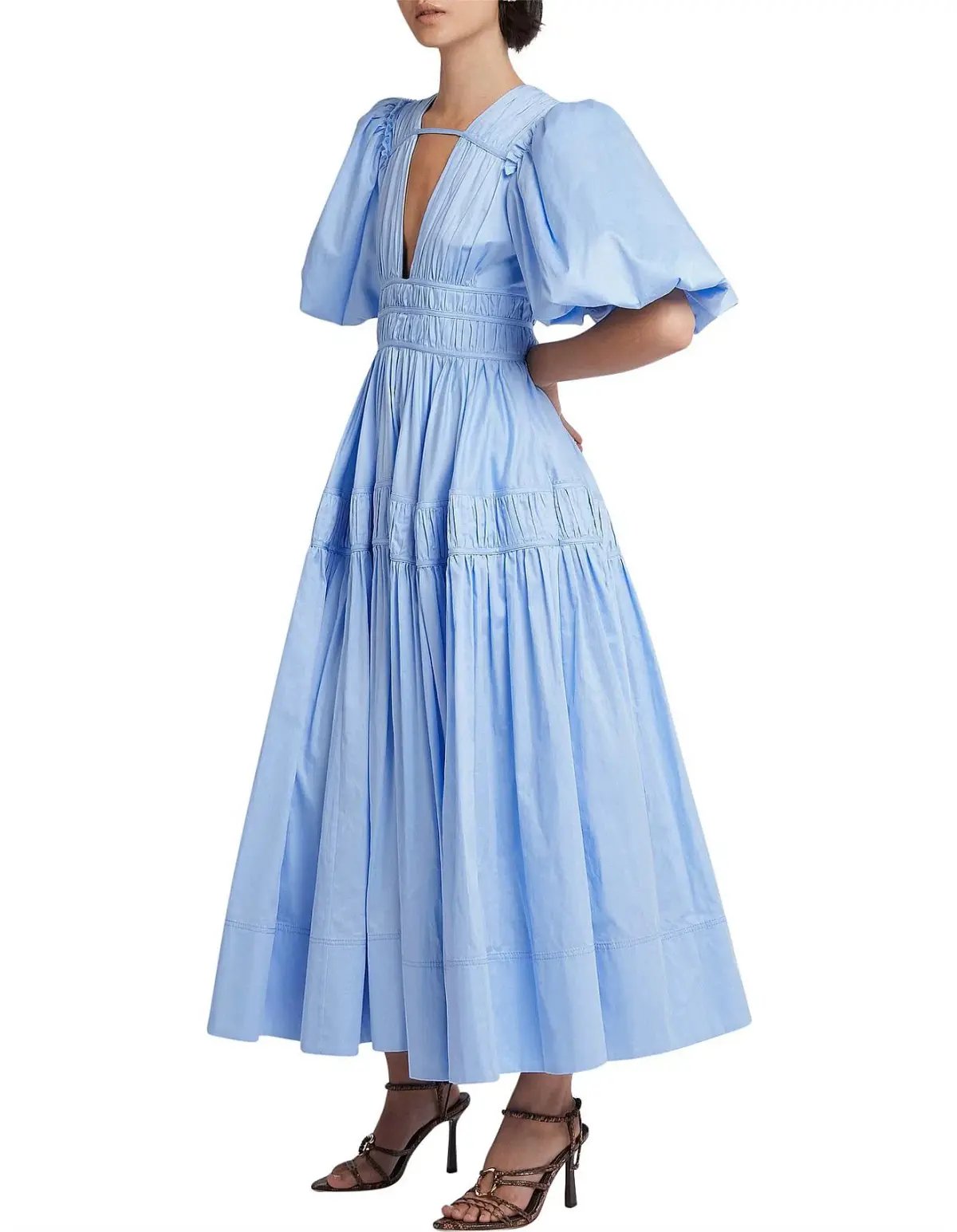 Aje Fallingwater Midi Dress Blue Ruched Size 8 photo 3