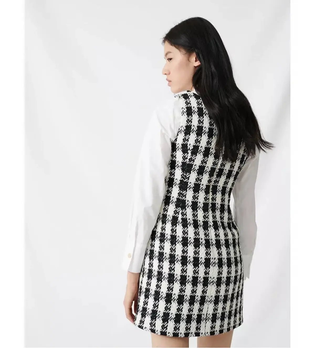 Maje Rocky Checked Cotton-Blend Tweed Mini Dress Multi Size AU 8 photo 5