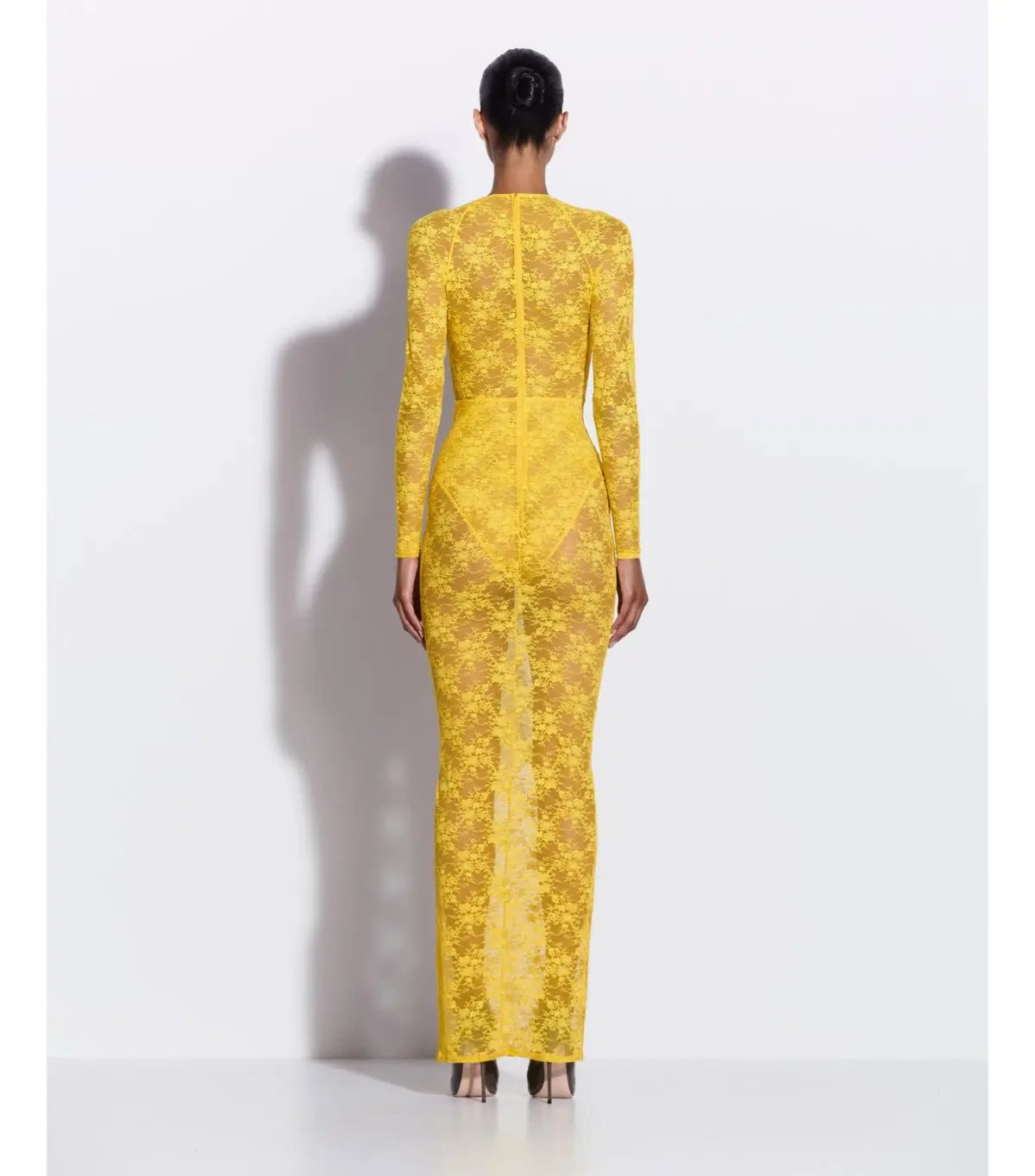 Alex Perry Long Sleeve Halter Column in Lace Yellow Size AU 8 photo 2