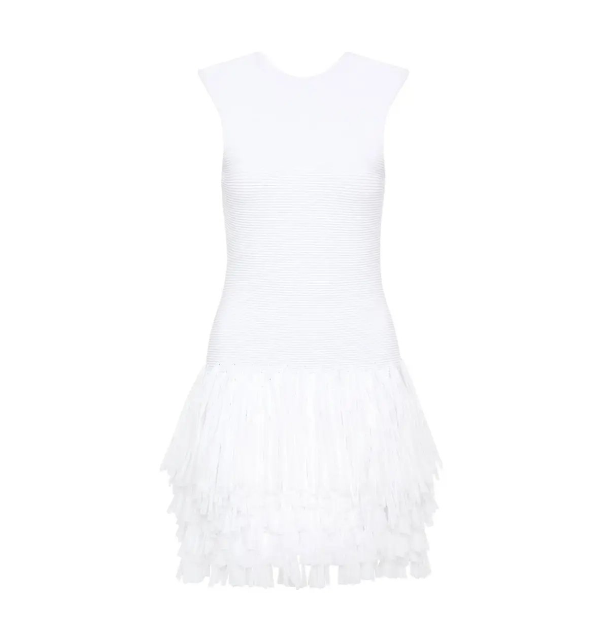 Aje Rushes Fringe Knit Mini Dress White Size AU 14 photo 4