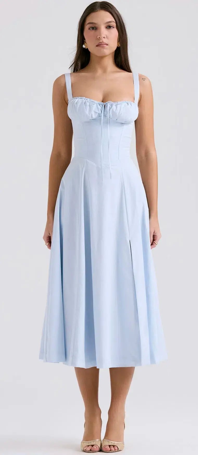 House of CB Carmen Soft Blue Bustier Midi Sundress Size L photo 2