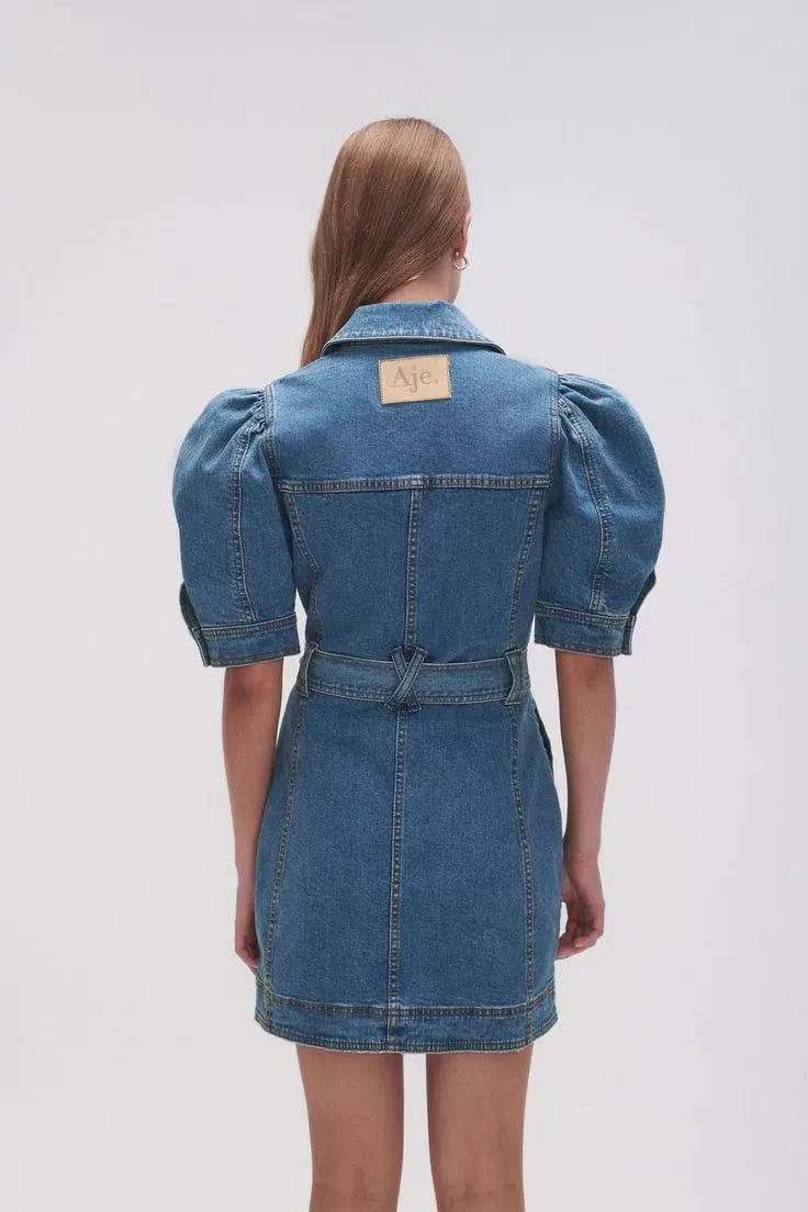 Aje Adriana Puff Sleeve Denim Mini Dress 90's Wash Size 6 photo 3