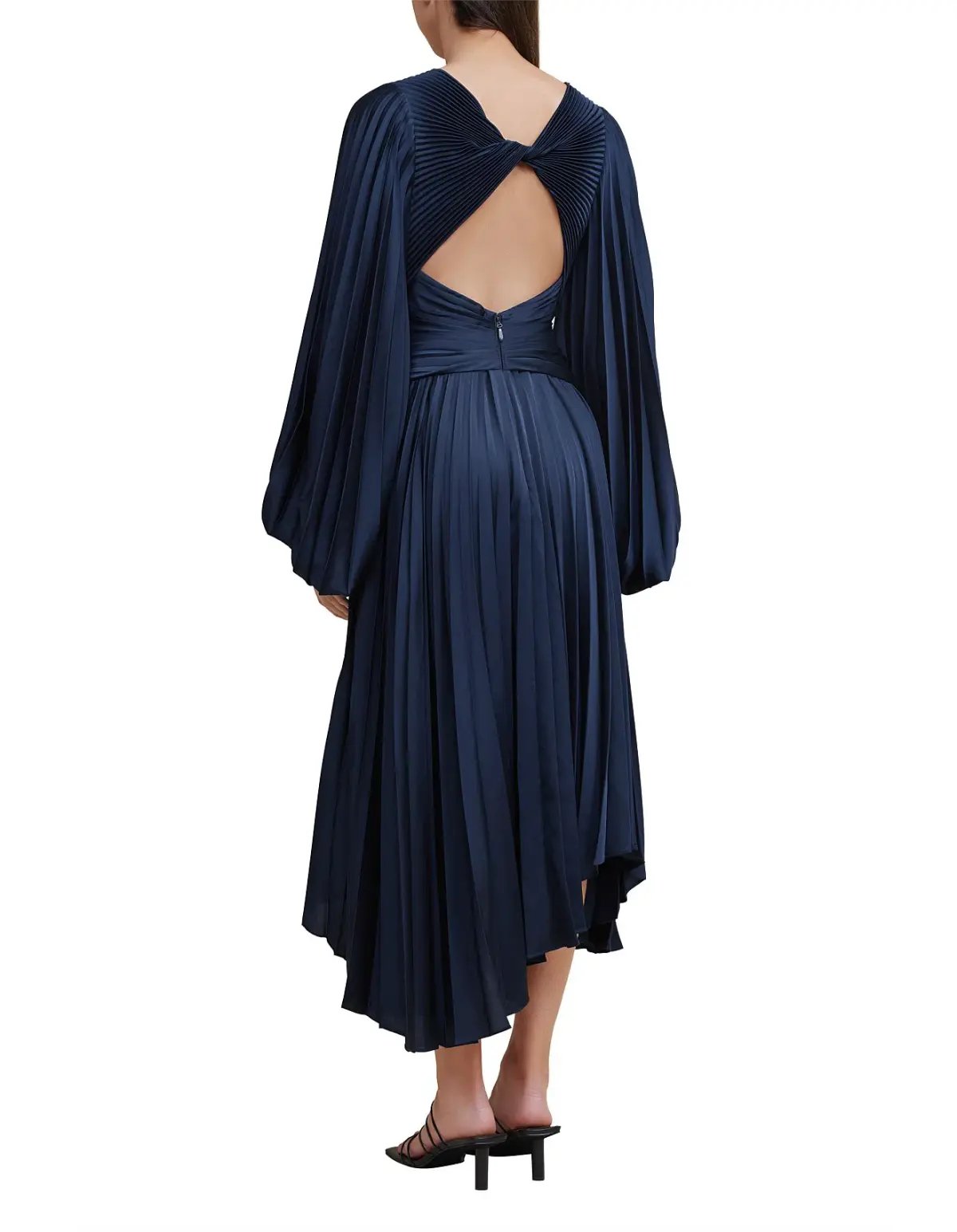 Acler Palms Pleated Midi Dress Navy Blue Size 6 photo 2