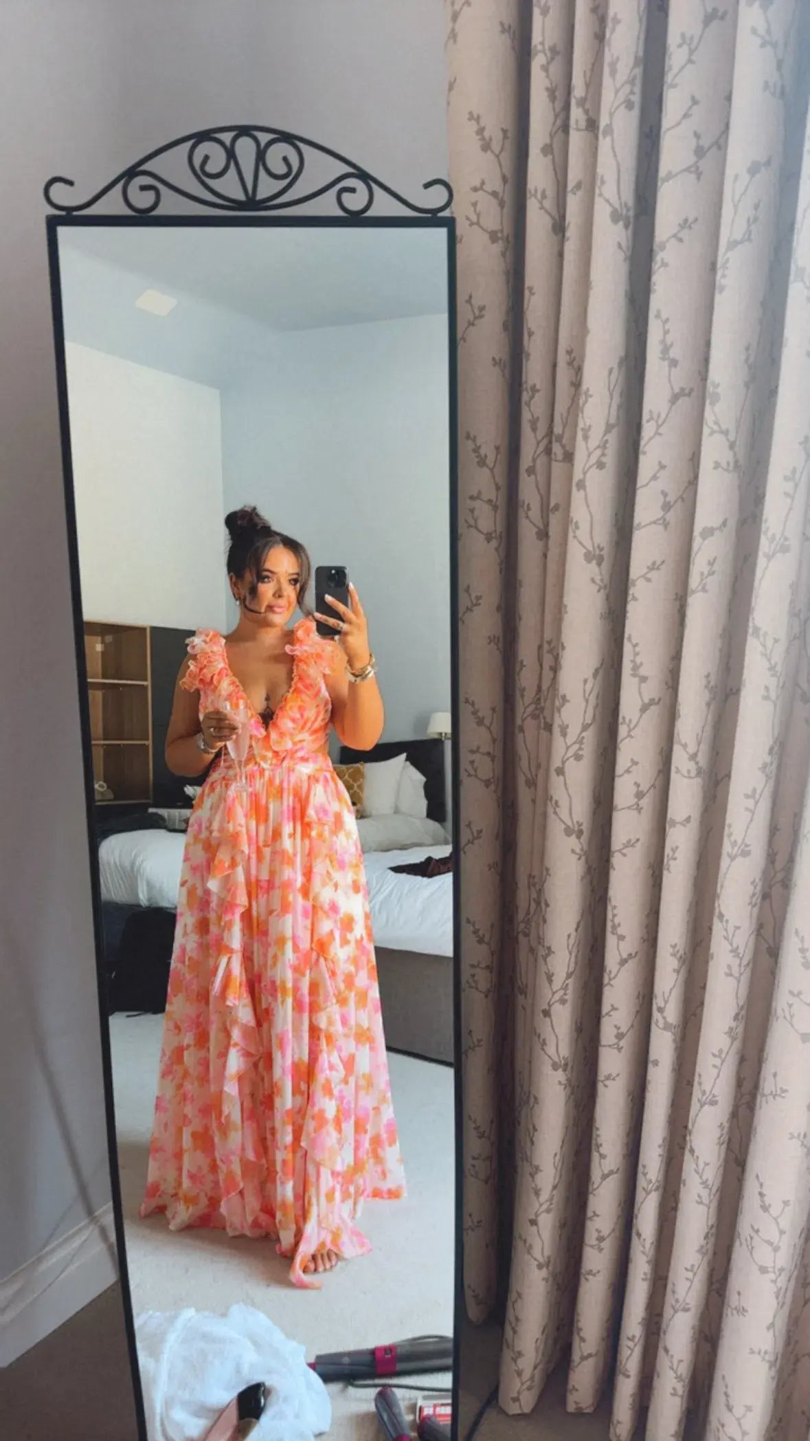 Anne Louise Boutique Clementine Maxi Dress Orange Fuchsia Floral Size 12 photo 4