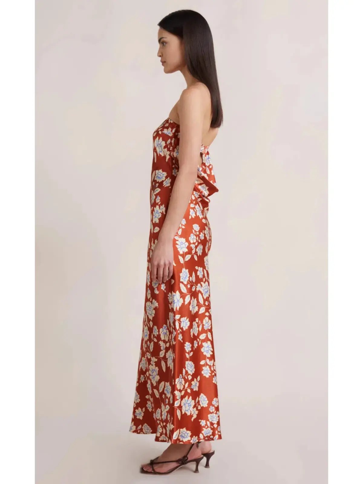 Bec & Bridge Blossom Strapless Maxi Dress Rust Print Size AU 6 photo 2