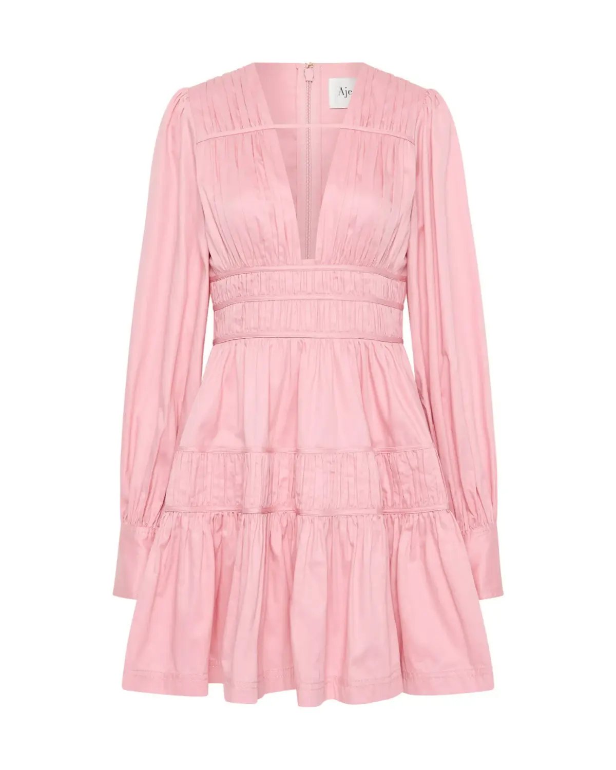 Aje Fallingwater Long Sleeve Mini Dress Chalk Pink Size AU 10 photo 3