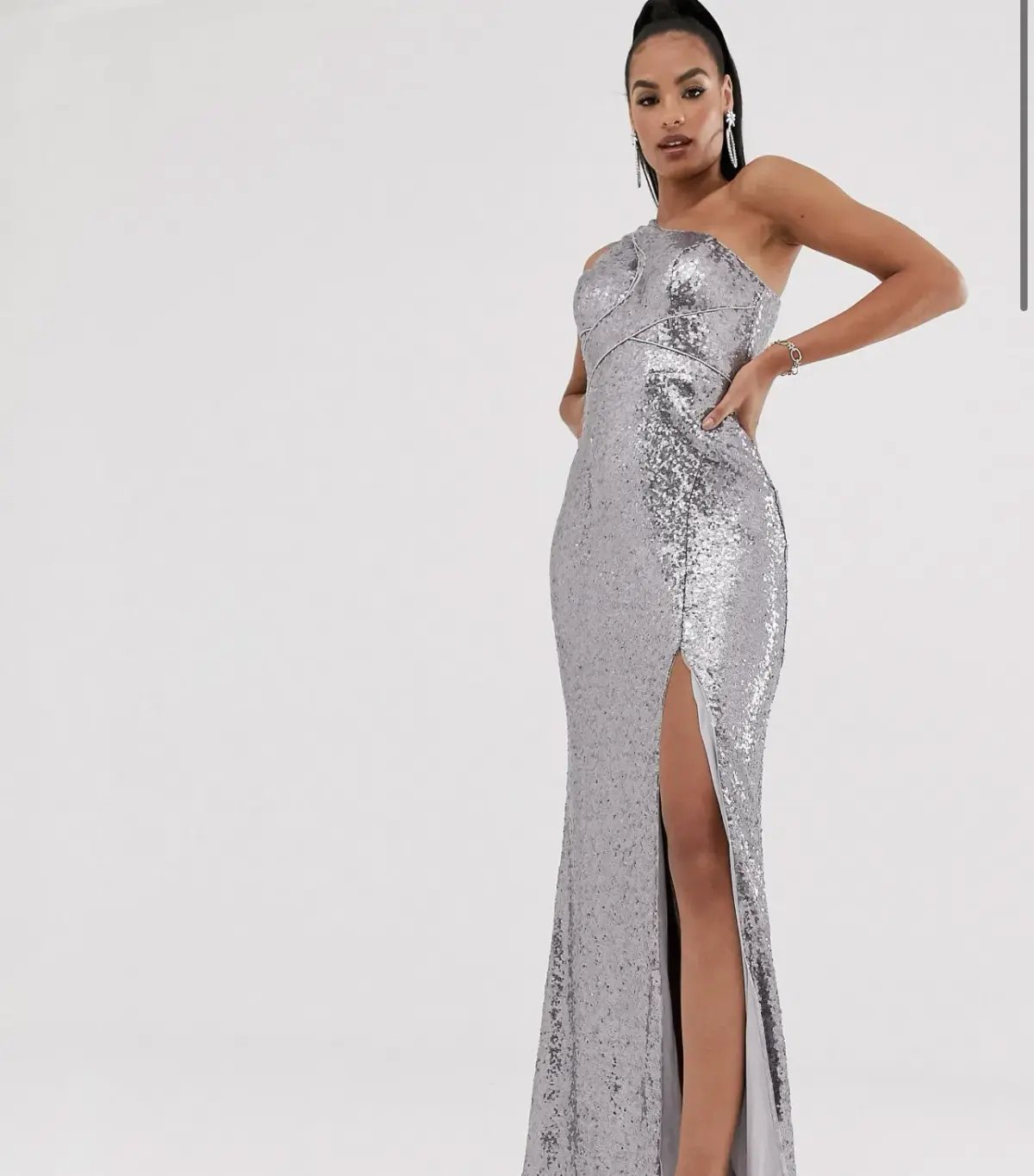 Bariano Silver Sequence Split Gown Silver Size AU 6 photo 3