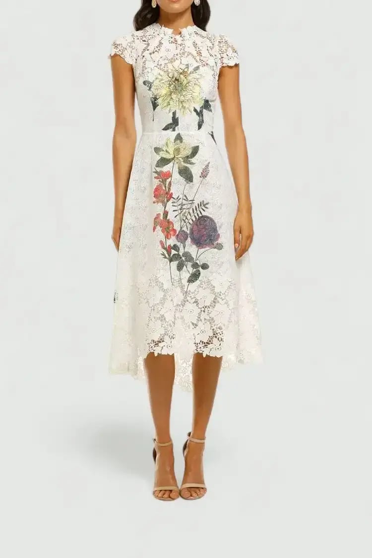 Moss and Spy Fleur Dress Ivory Print White Size 10 photo 2