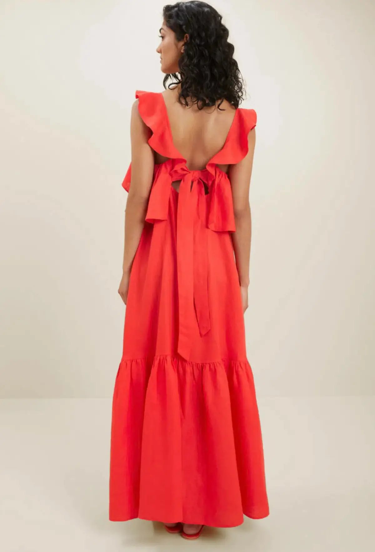 Seed Linen Ruffle Maxi Dress Red Size 4 photo 2