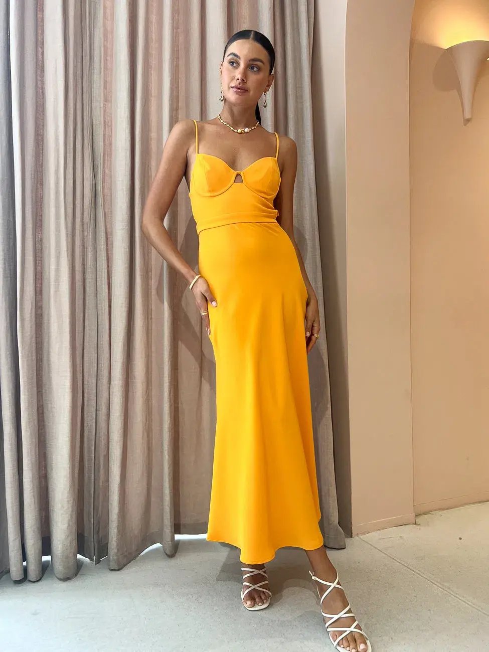 By Johnny Callia Wire Midi Dress in Apricot Orange Size 6 photo 5