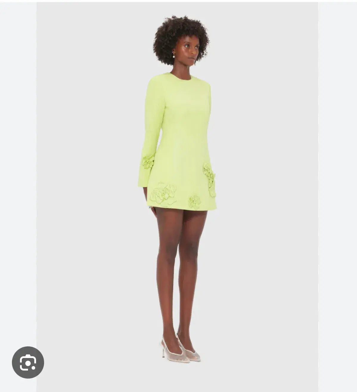 Leo Lin Long Sleeve Petal Mini Dress in Chartreuse Size AU 8 photo 3