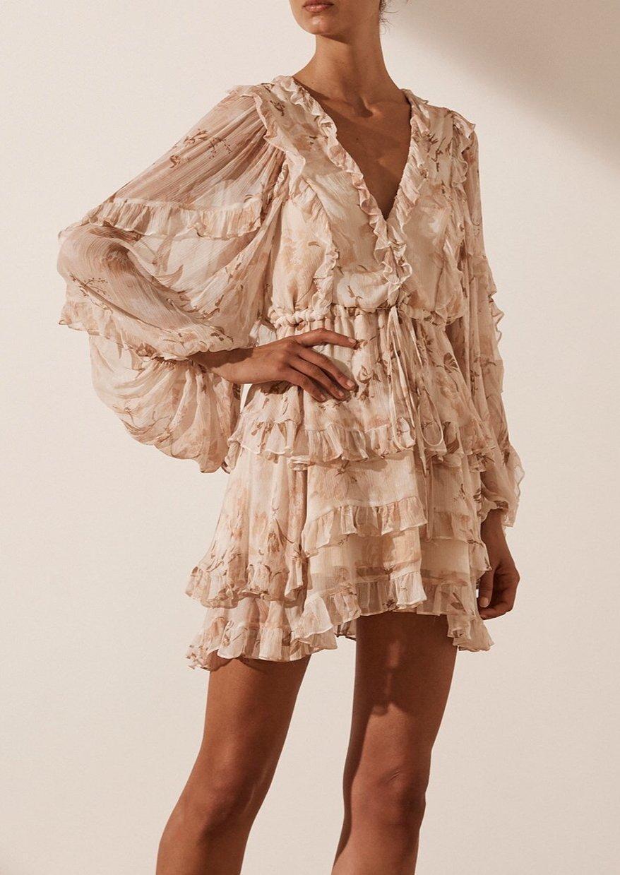 Shona Joy Nina Balloon Sleeve Frill Mini Dress Print Size 8 photo 3