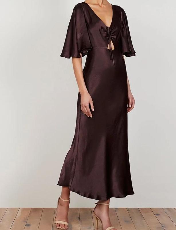 Shona Joy Wright Flutter Sleeve Bias Midi Dress Espresso Size 8 photo 6