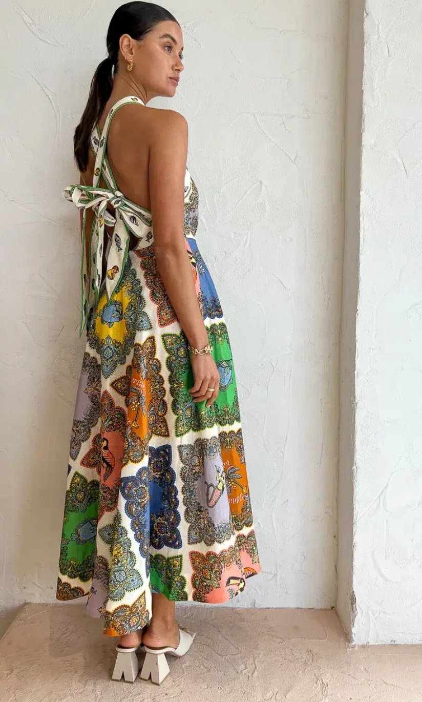 Alemais Trippy Troppo Halter Midi Dress Multi Size AU 10 photo 2