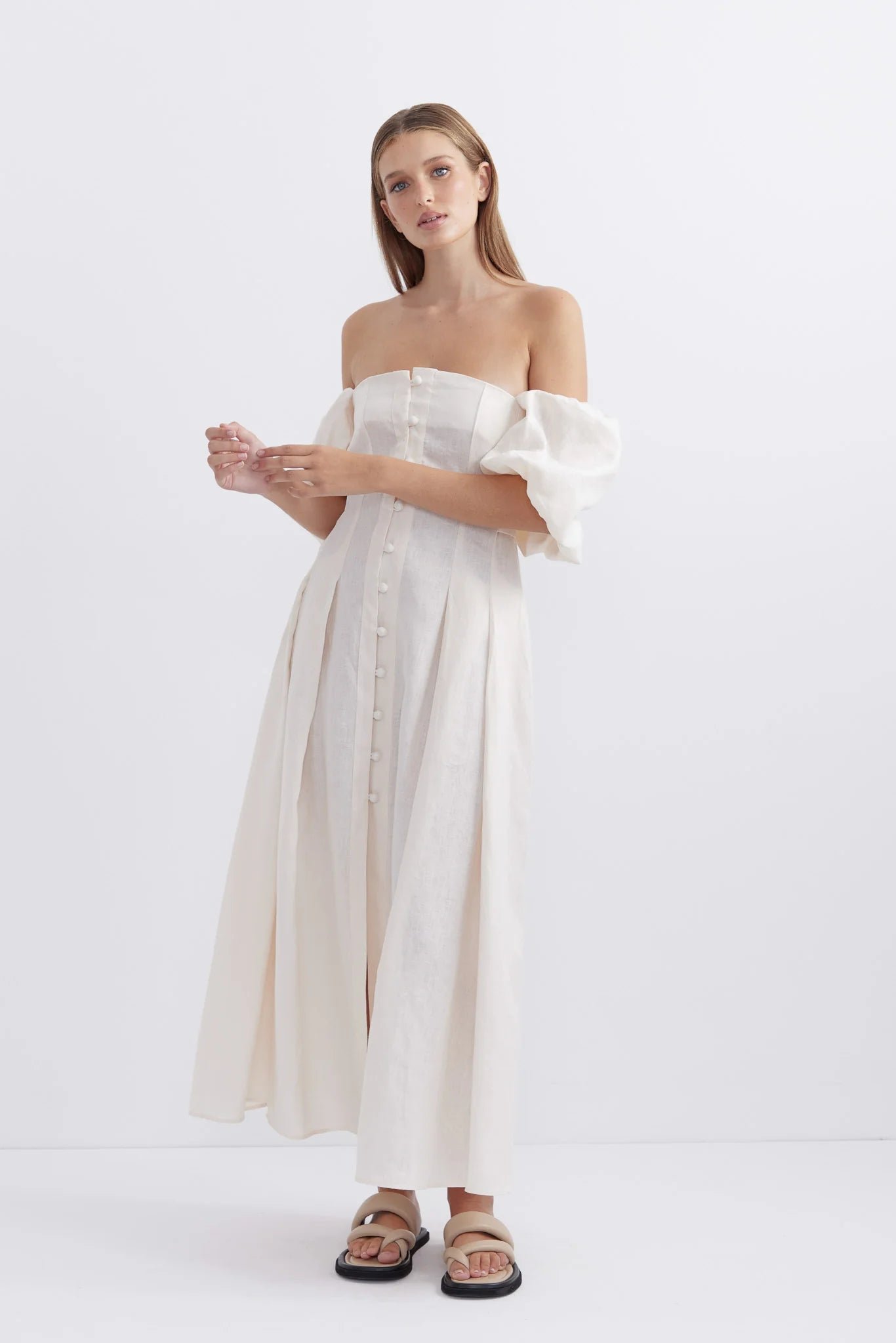 PASDUCHAS BOUNTY BUTTON MIDI DRESS - CLOUD photo 5