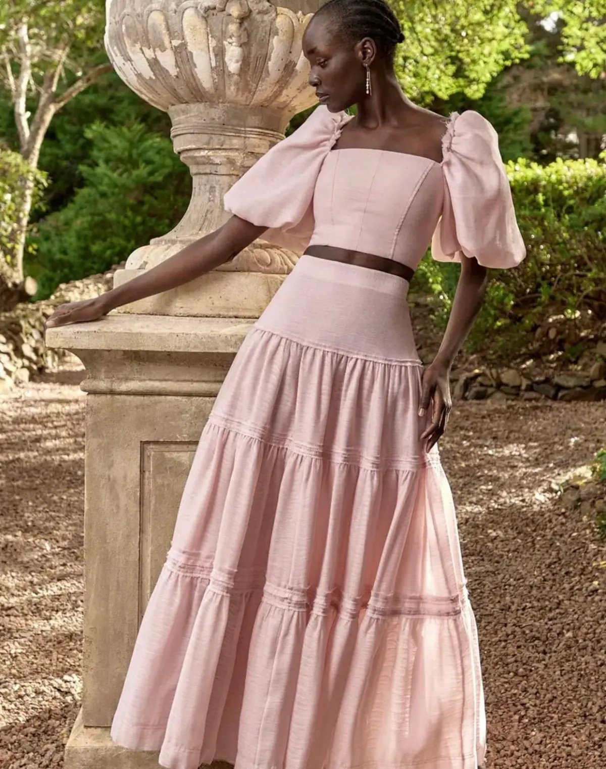 Aje Esme Puff Sleeve Cropped Top and Imprint Maxi Skirt Set Dusty Pink Size 8 photo 6