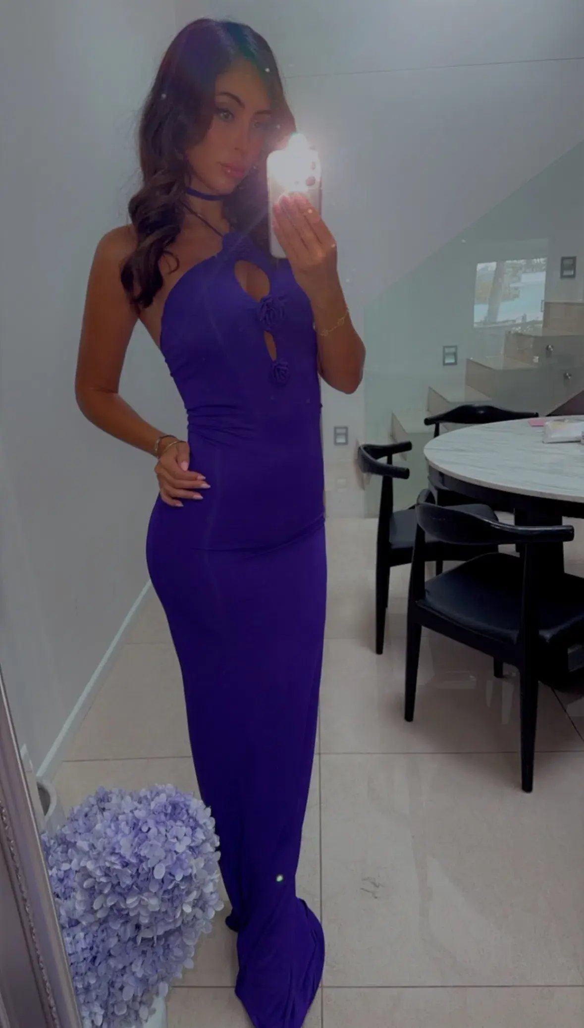 Magda Butrym Rosette Halter Jersey Maxi Dress Violet Size 34 / AU 6 photo 6
