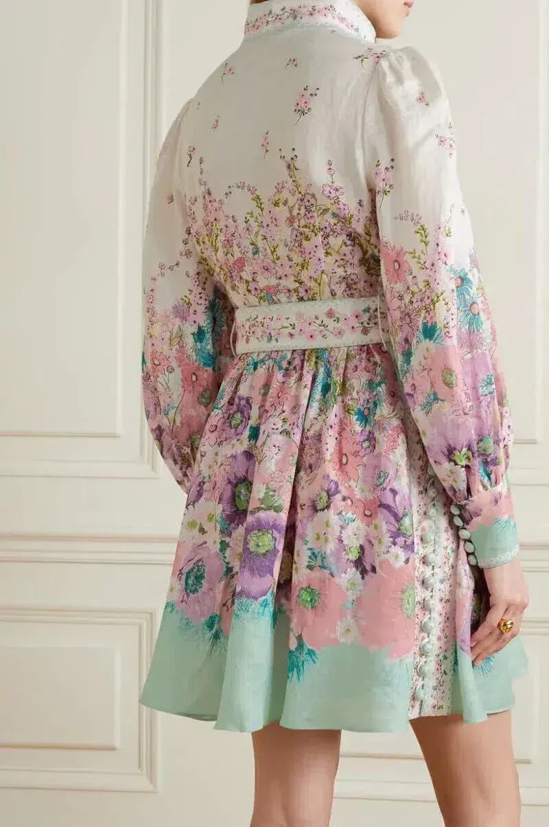 Zimmermann Jude Buttoned Mini Dress in Aqua Gradient Floral Size 0/Au 8 photo 2