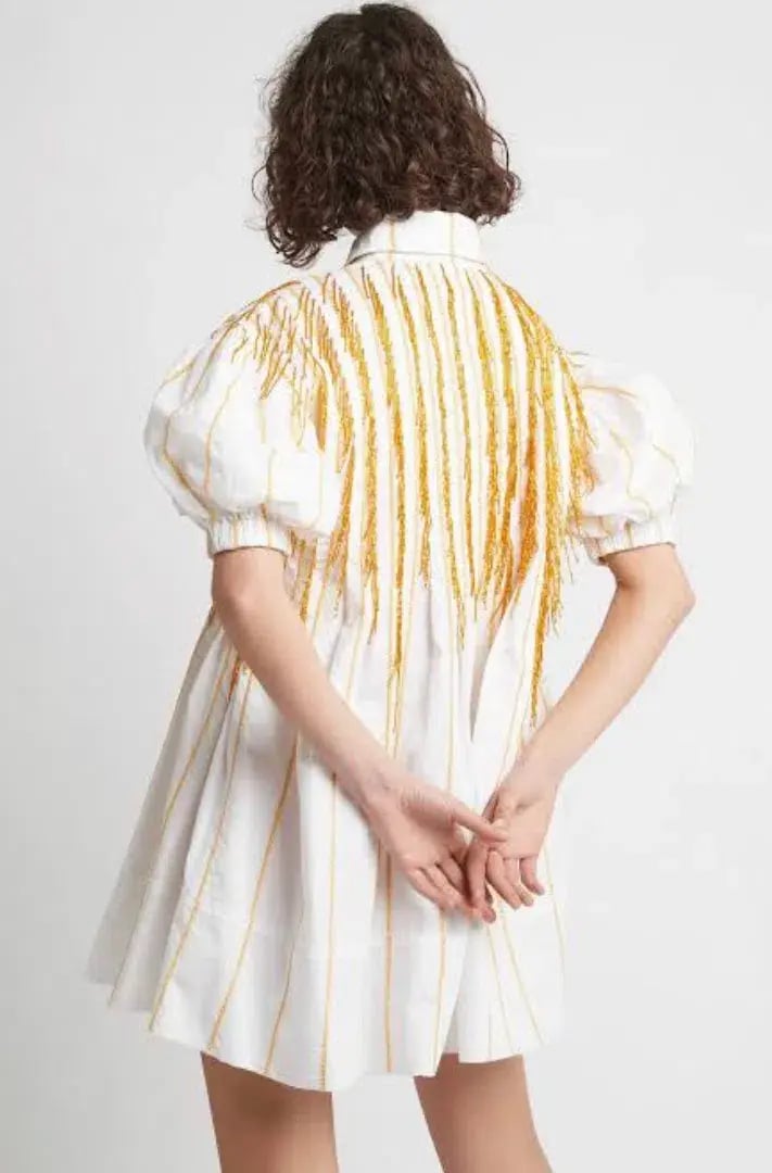 Aje Collective Beaded Mini Dress Ivory/Marigold Size 6 photo 3