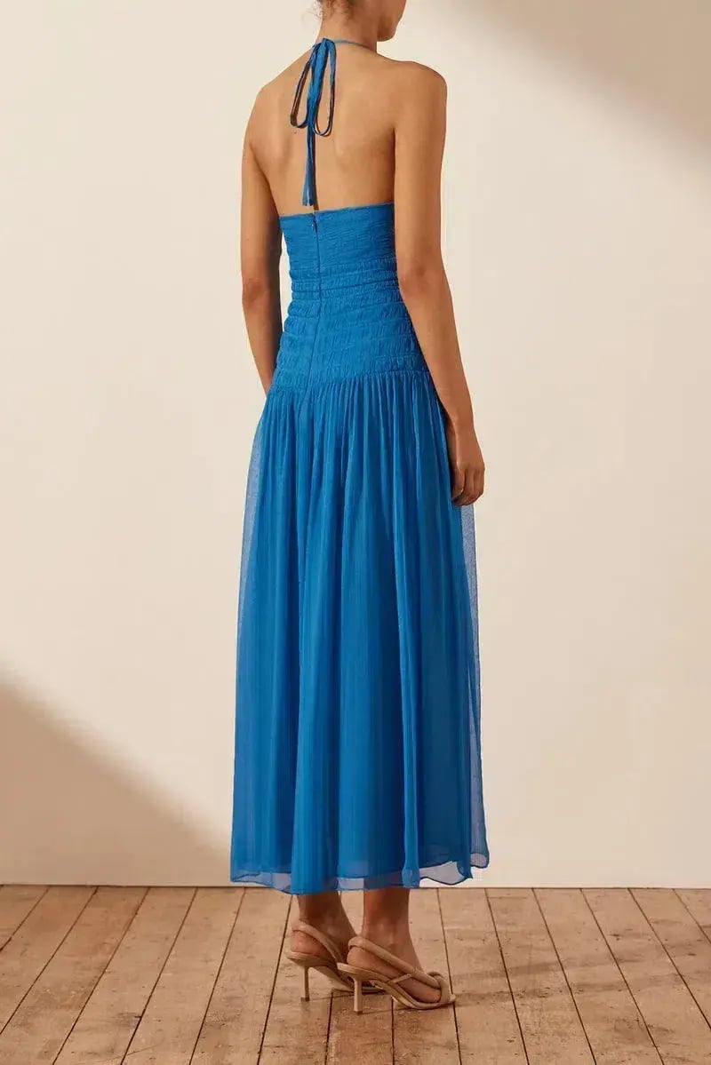 Shona Joy Leilani Halter Tie Midi Dress in Pacific Dress Blue Size 12 photo 2