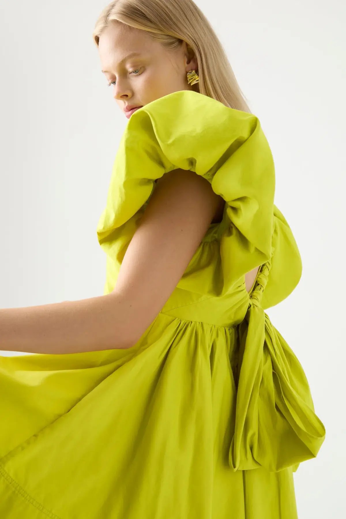 Aje Gretta Bow Back Mini Dress Chartreuse Green Size 16 photo 4