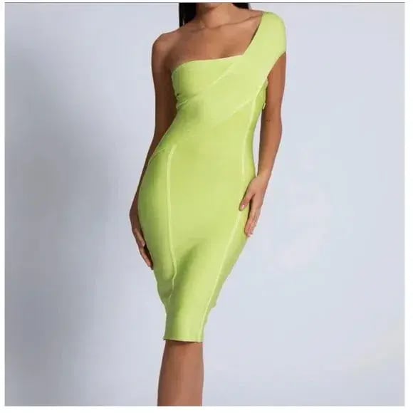 Meshki Eloise Asymmetric Bandage Dress Lime Size XS / Au 6 photo 2