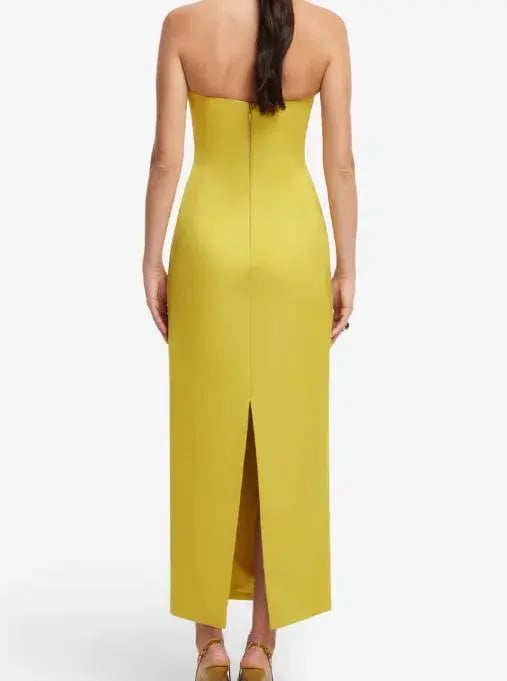 Leo Lin Rayna Applique Floral Bustier Midi Dress in Mustard Size 8 photo 4