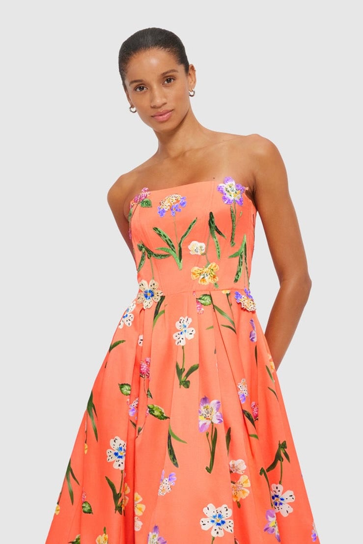 LEO LIN LYNN BUSTIER MIDI DRESS - WILD FLOWER IN CORAL photo 2