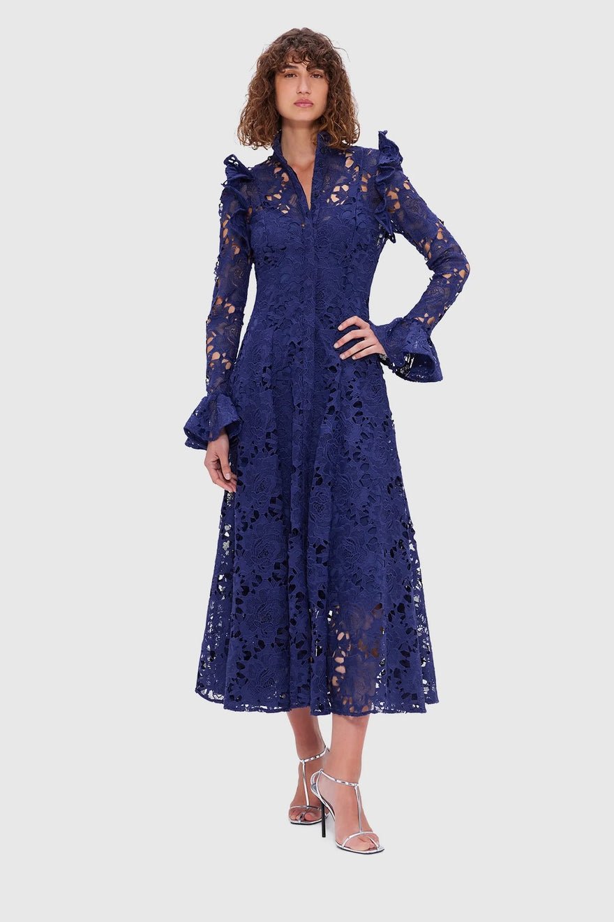Leo Lin Aliyah Lace Butterfly Sleeve Midi Dress - Oxford Blue photo 2