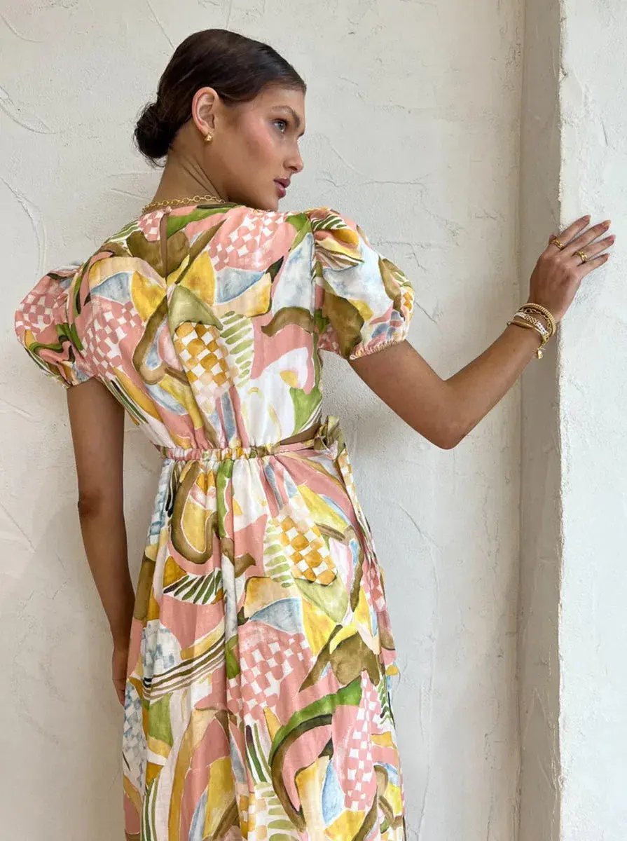 By Nicola Ahoy Plunge Neckline Maxi Dress in Swirl Check Size 14 photo 2