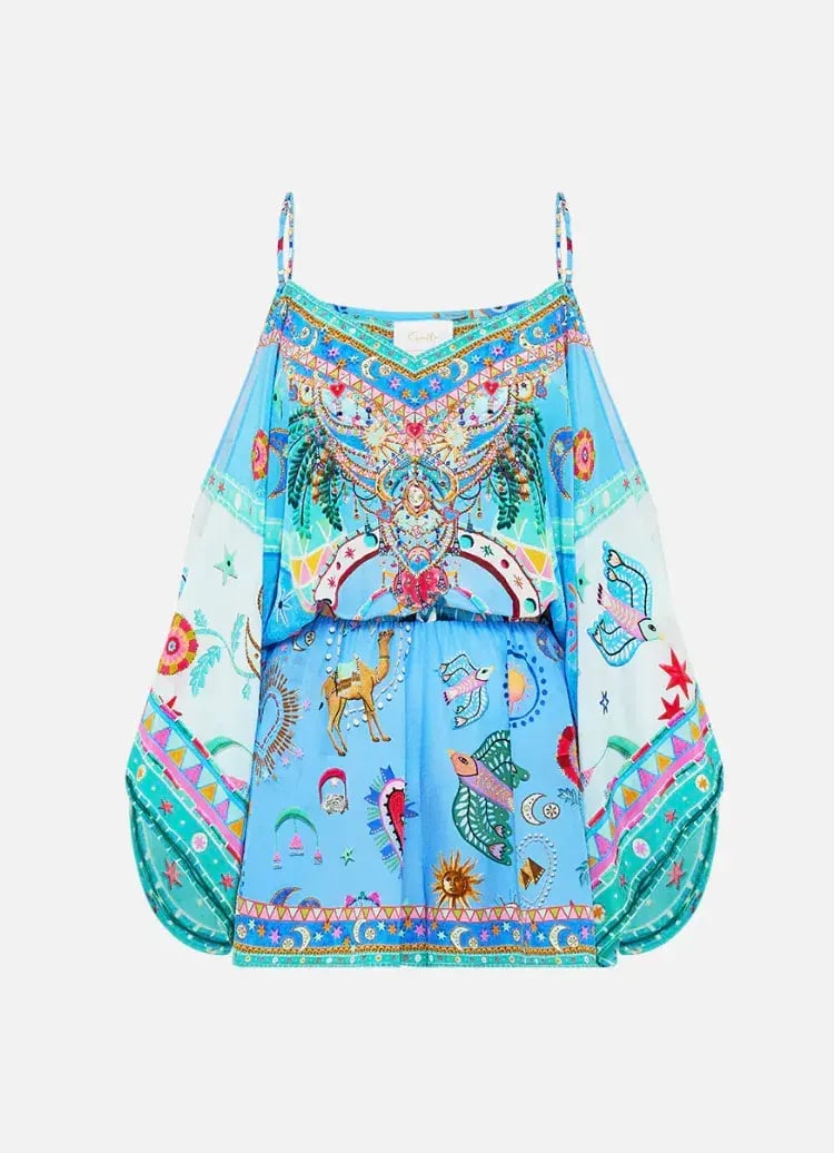 Camilla Drop Shoulder Playsuit in A Painted Village Print Size L / AU 14 photo 6