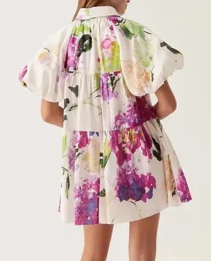 Aje Pablo Smock Mini Puff Sleeve Dress Wild Hydrangea Size 16 photo 8