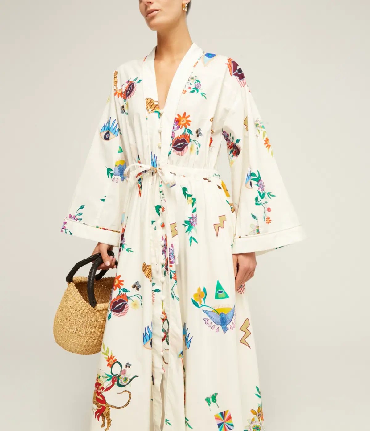 Alemais Meagan Cotton Poplin Kaftan Dress Cream Multi Size 12 photo 2