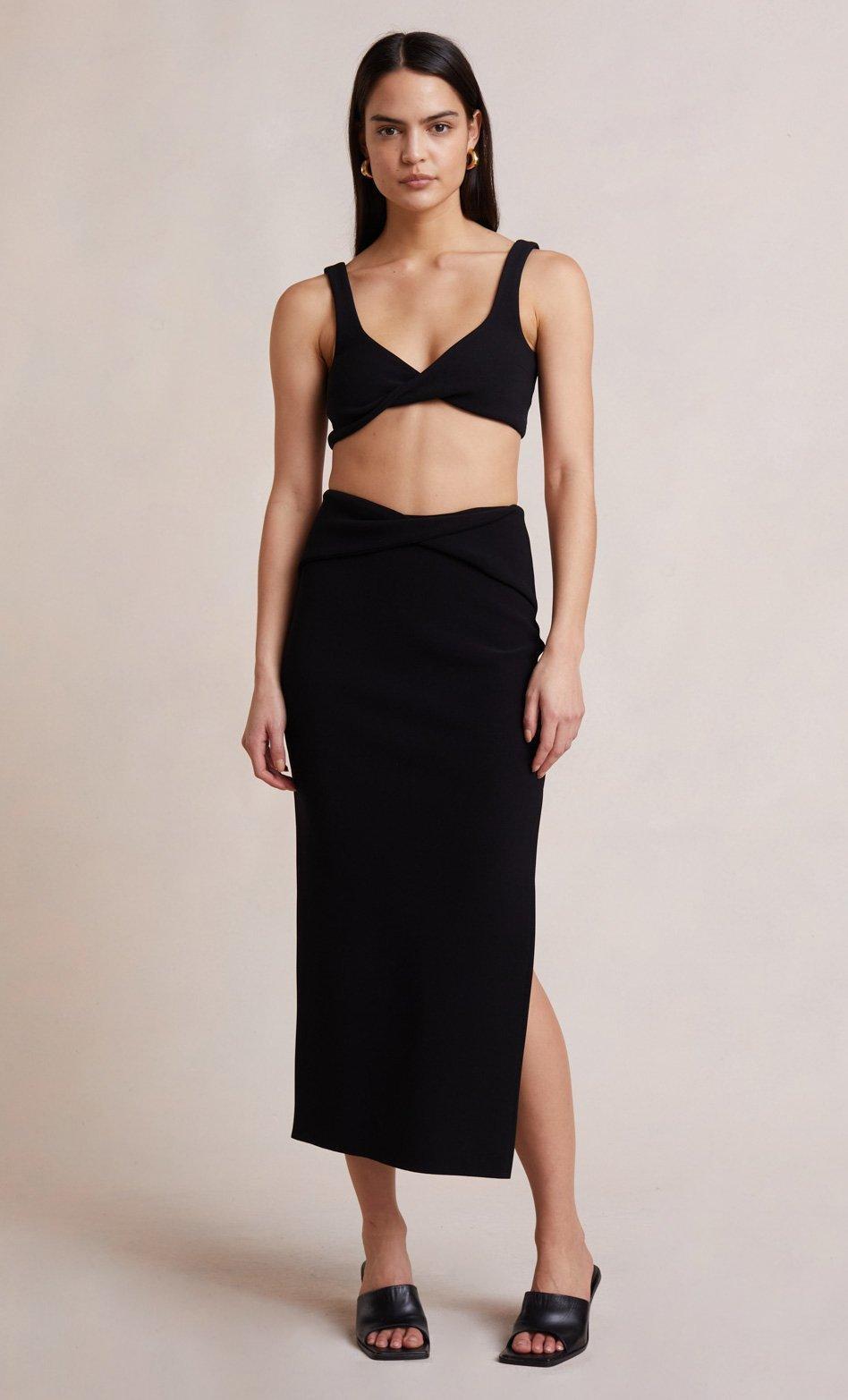 Bec & Bridge Clover Crop Top and Midi Skirt Set Black Size 12 photo 2