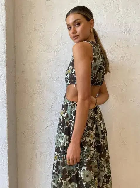 Sir the Label Constantine Cut-Out Midi Dress in Green Floral Size 1/ AU 8 photo 3