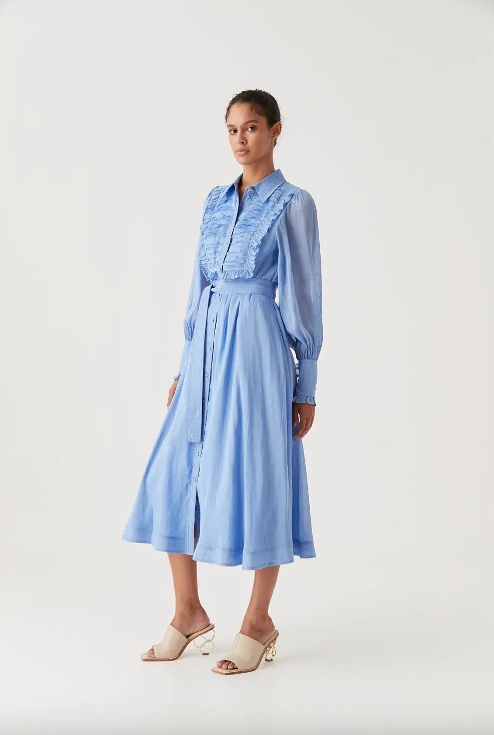 Aje Iris Pleated Bib Midi Dress Mist Blue Size AU 10 photo 2