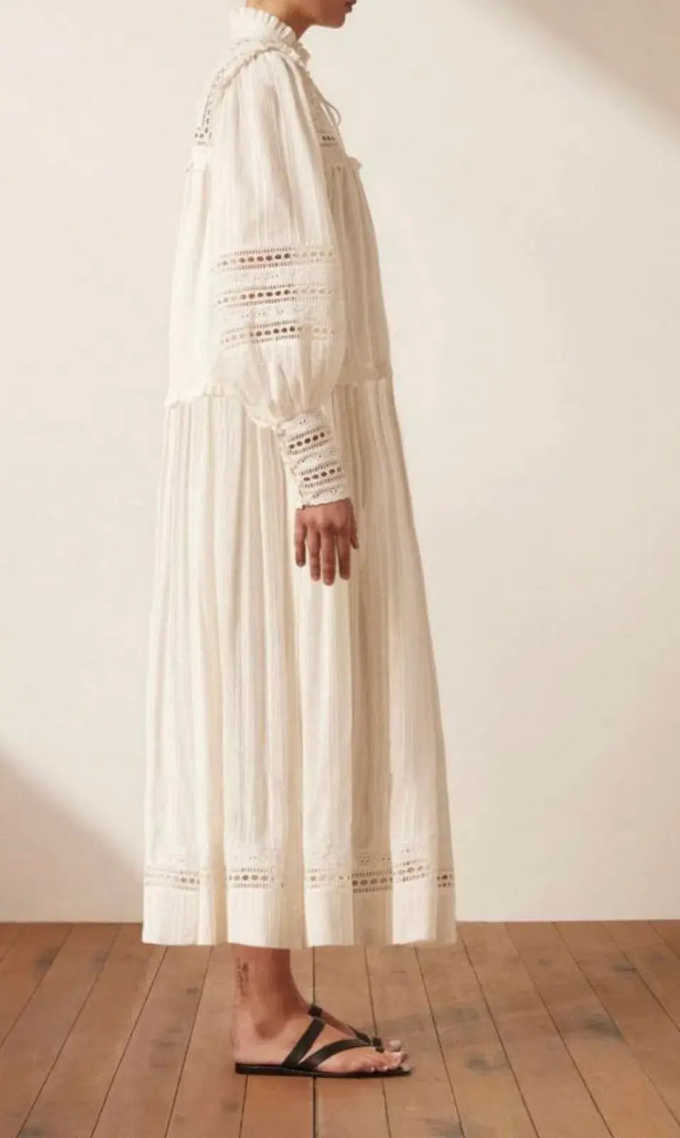Shona Joy Lucia Balloon Sleeve Frill Midi Dress in Ivory Size 12 photo 3