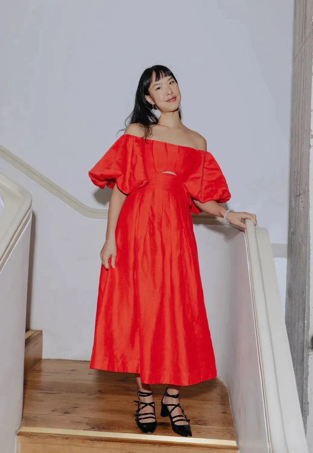 Aje Eugenie Off Shoulder Midi Dress Scarlet Red Size 12 photo 4