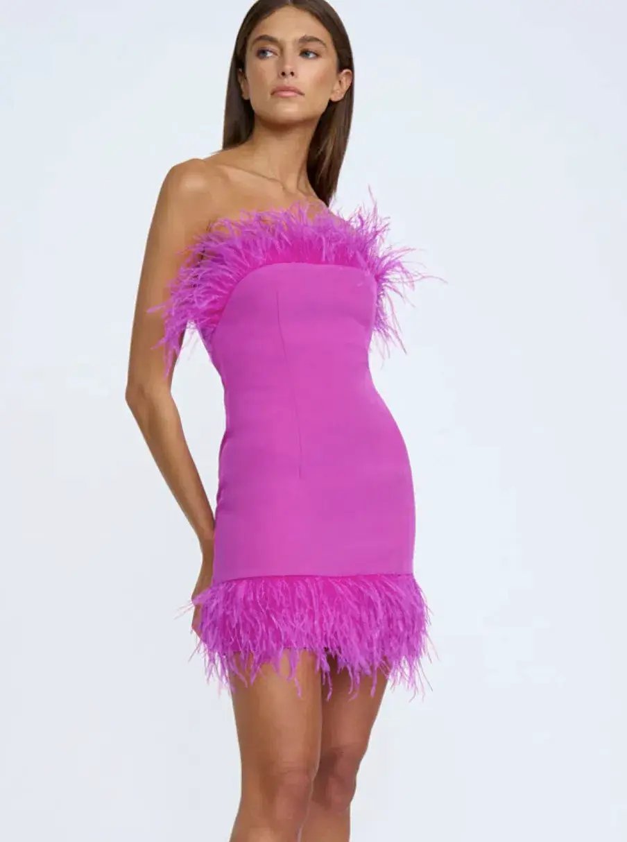 By Johnny Nadia Feather Mini Dress Pink Size 10 photo 2