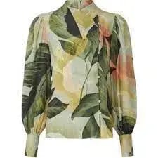 Ted Baker Emilee Leaf Print Top in Green in Size 2/AU 10 photo 3