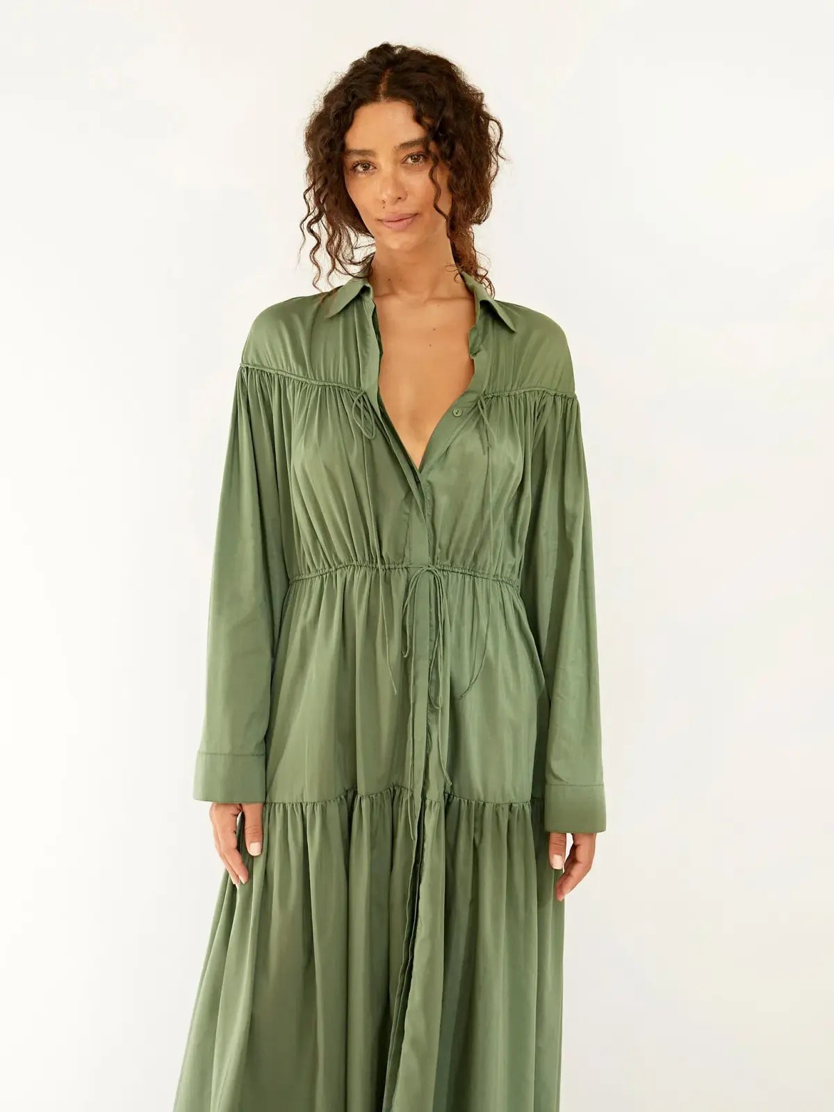 Matteau Tiered Drawcord Dress in Fern Size 3 / AU 12 photo 2