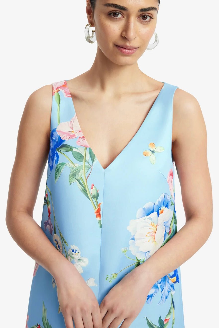 Leo Lin Kaelyn V Neck Mini Dress - Garden Print in Baby Blue photo 2