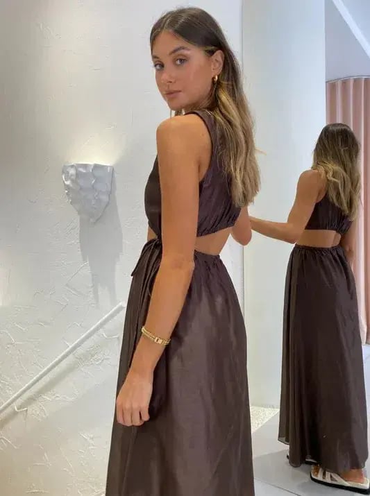 Sir the Label Anje Asymmetrical Cut Out Dress in Chocolate Size 1 / AU 8 photo 4