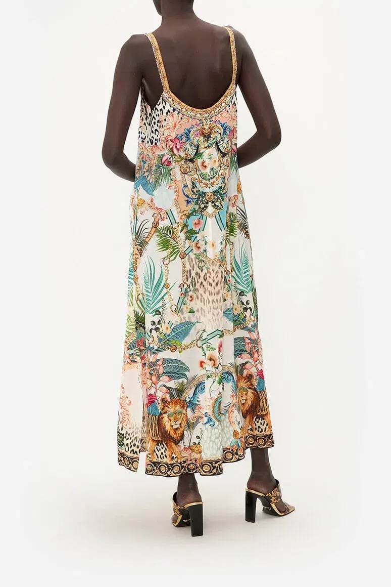 Camilla V Neck Midi Slip Dress Royalty Loyalty Print Size 10 photo 4