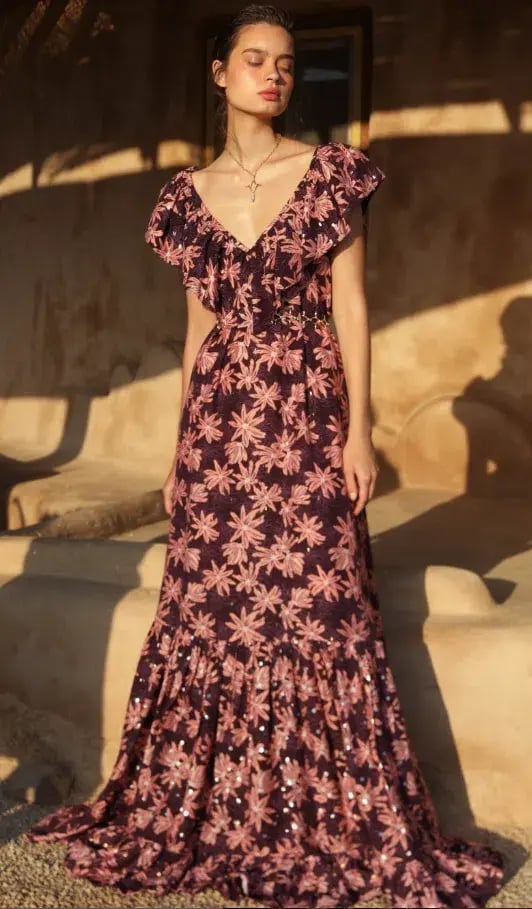 Sabina Musayev Long Dress Purple & Pink Floral Print Size Small / AU 8 photo 3